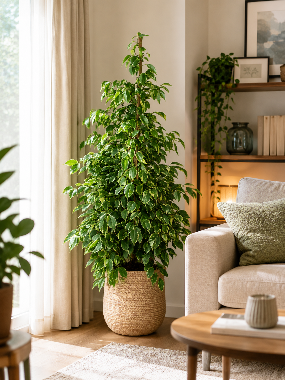 Ficus Benjamina Golden King 130–150 cm – Birkenfeige Zimmerpflanze Grünpflanze mit Panaschierten Blättern