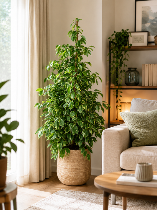 Ficus Benjamina Golden King 130–150 cm – Birkenfeige Zimmerpflanze Grünpflanze mit Panaschierten Blättern