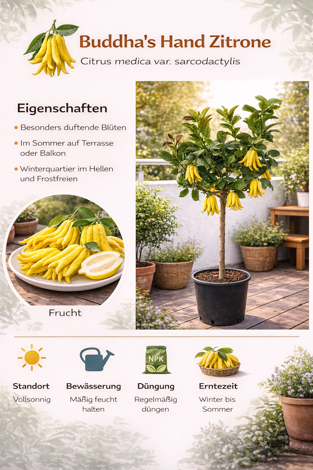 Buddhův citron (Citrus medica) – Exotická citrusová rostlina, 130-170 cm. Voňavá vzácnost pro vaši zahradu.