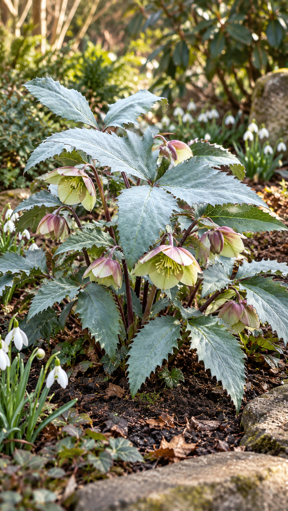 Helleborus × sternii ‘Silver Star’ – Nieswurz mit silbrigem Laub, immergrüne Blütenstaude für Garten & Kübel – 15–20 cm inkl. Topf