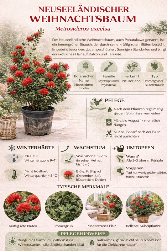 Rarität Metrosideros excelsa 80–100 cm Neuseeländischer Weihnachtsbaum Eisenholzbaum Südseemyrte Kübelpflanze exotisch