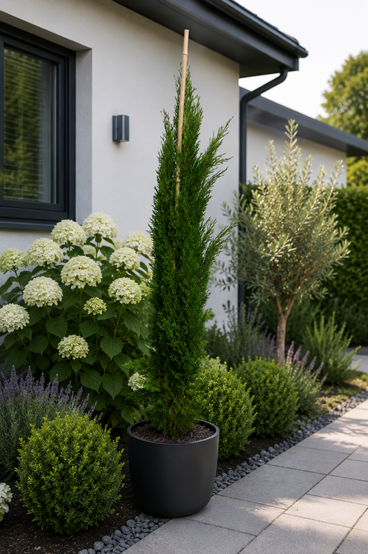 Cupressus sempervirens Totem 100–120 cm – Säulenzypresse Mediterrane Zypresse Italienische Zypresse Wintergrün