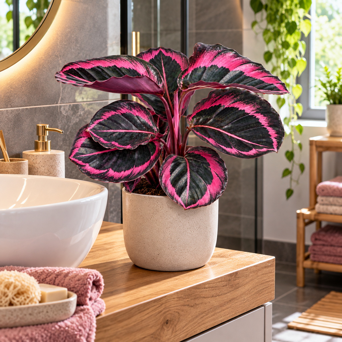 Calathea roseopicta ‘Dottie’ ca. 25 cm – Korbmarante mit rosa Blattzeichnung, exotische Zimmerpflanze